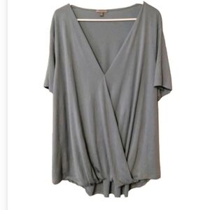 TBH Women's Grey Blue, Short Sleeve, Faux Wrap Tuck, High-low, Soft, Knit Top 3X